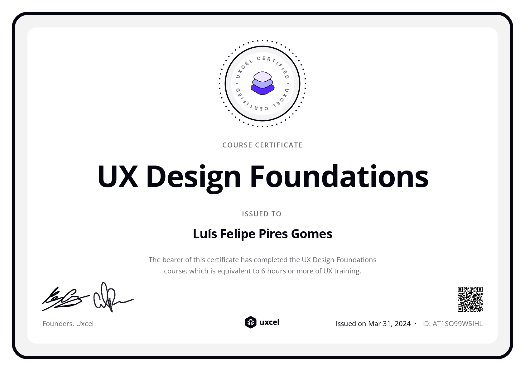 Luís Felipe Pires Gomes's certificate